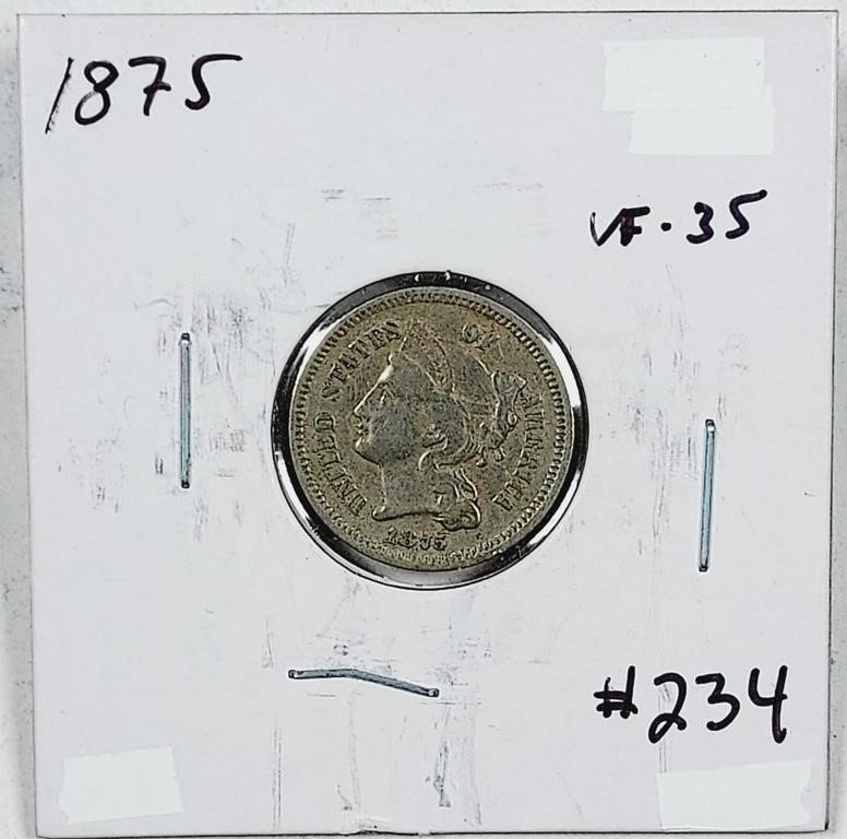 1875  Three Cent Nickel   VF-35