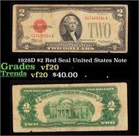 1928D $2 Red Seal United States Note Grades vf, ve