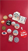 Misc political pin backs matchbooks and tokens
