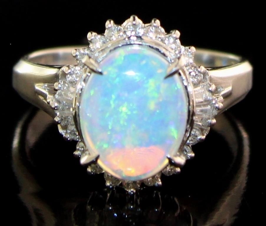 Platinum 1.81 ct Natural Opal & Diamond Ring