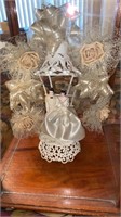 Vintage wedding cake topper in wooden and glass