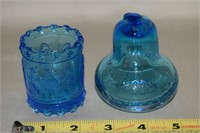Vintage blue glass pcs: Kanawha Drum toothpick +