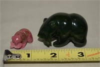 (2) carved stone Bear w/ Fish figurines