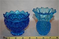 Fenton Art Glass blue Hobnail Candle Holder +