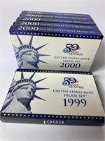 1999, 2000 US Mint 10 Coin Proof Sets (6)