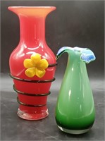 (F) Glass Art Vases approximately 12" to 8".