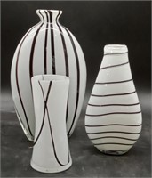 (F) white & Black striped Vases approximately 11"