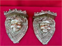 Pair of Vintage Gilt Plaster Cherub Wall Shelves