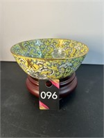 Japanese Porcelain Bowl With Wood Stand