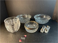 Crystal Bowl, Salt/Pepper Shaker & Misc Bowls