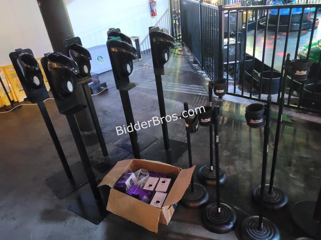 BUNDLE of tripods, stands, sanitzer stations, etc.