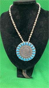 Sterling and turquoise necklace with an
