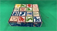 Box of vintage wooden children’s blocks