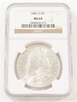 NGC GRADED 1885-O MORGAN SILVER DOLLAR MS64