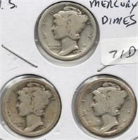 1919 P, D, S Mercury Dime Set