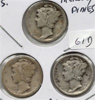 1920 P, D, S Mercury Dime Set