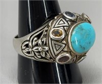 Sterling Silver Turquoise ring w/ Swarovski