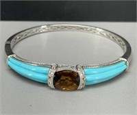 Sterling Silver carved Turquoise bracelet w/large