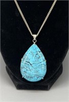 18” Sterling Silver necklace large faux Turquoise