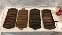 4 antique cast iron corn bread pans