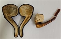 Antique Carved Skull Meerschaum Pipe
