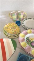 Group of easter platters, egg carrier and more