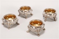 Set of Four Heavy George V Sterling Silver Salts,