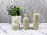 Set of 3 Ceramic Vases for Home Decor, White
