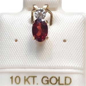$240 10K  Garnet & Diamond Pendant