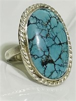 925 Sterling Silver Ring Blue Turquoise Handmade