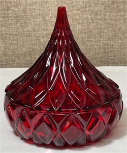 RED GLASS CANDY DISH