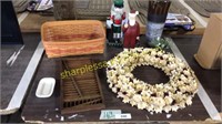 Longaberger basket, vase, assorted household goods