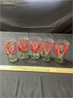 Set of 6 Libby High Ball Glasses red/green ducks