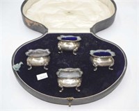 Boxed set 4 Mappin & Webb silver salts