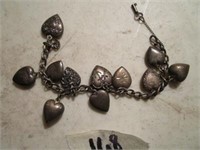 Sterling Silver Charm Bracelet - 11 Heart Charms