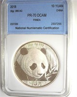 2018 .999 AG 10 Yuan NNC PR70 DCAM Panda
