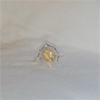 Sterling Silver Ring / Yellow Gemstone, Sz 6