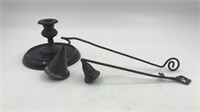 Candle With Metal Holder And Two Metal Snuffers