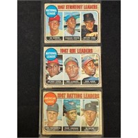 (3) 1968 Topps Baseball Leader Cards