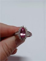 Marquise Pink Tourmaline Ring Marked 925- Sound