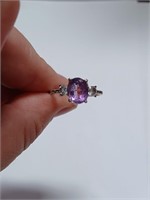 Antique Amethyst Clear Stone Marked 925 Ring -