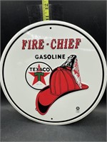 Texaco gasoline fire chief metal sign - 12in