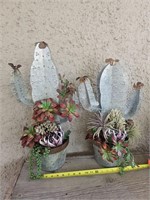 Pair of Metal Wall Hanging Cactus Decorations