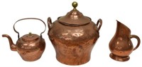 (3) FRENCH COPPER KITCHENWARE, TEA KETTLE, PITCHER