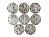 8 $4 Face Silver Walking Liberty Half Dollars