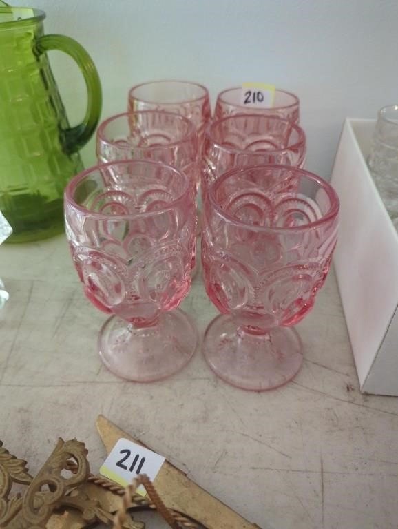 1950's L E Smith 6 moon and stars goblet glasses