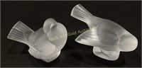 (2) Lalique French Frosted Crystal Bird Sculpture