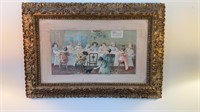 Antique framed small Victorian children eating at