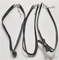 BLACK CHOKERS SILVER TONE ACCENTS