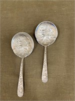 2 Kirk Rose Sterling Silver 5" Berry Spoons